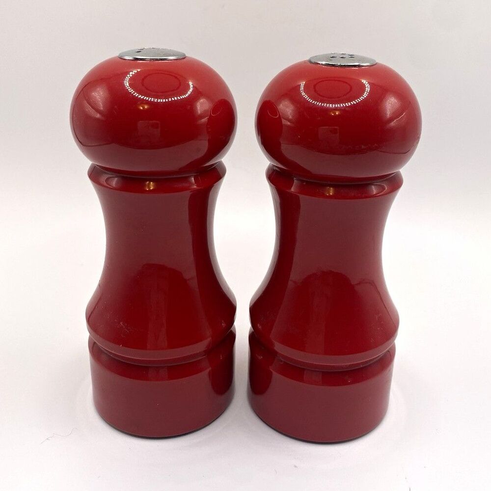 Olympia Red Wooden Salt Shaker and Pepper Mill Set - Excellent Condition